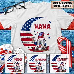 Personalized US 4th of July Grandma Kid Moon American Flag T-shirt