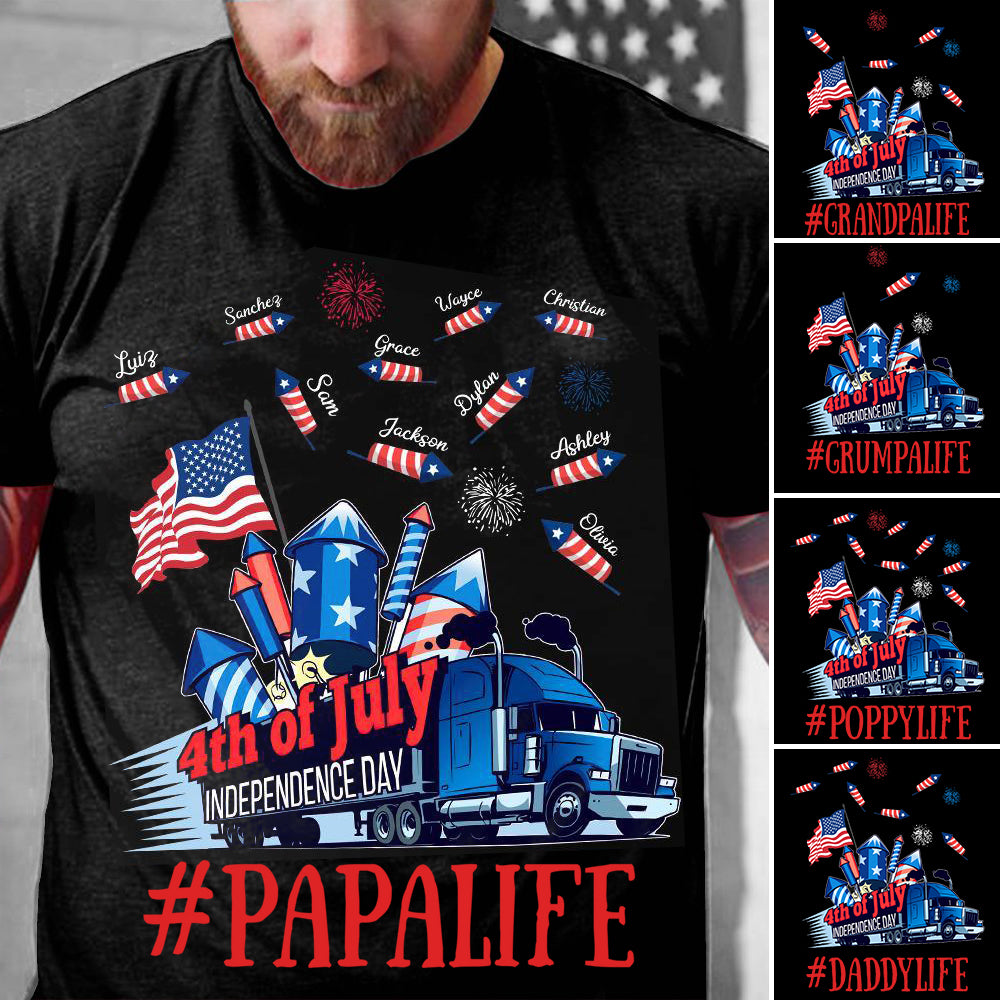 4th July Father's Day Trucker Custom T Shirt Independence Day Grandpa Life Personalized Gift