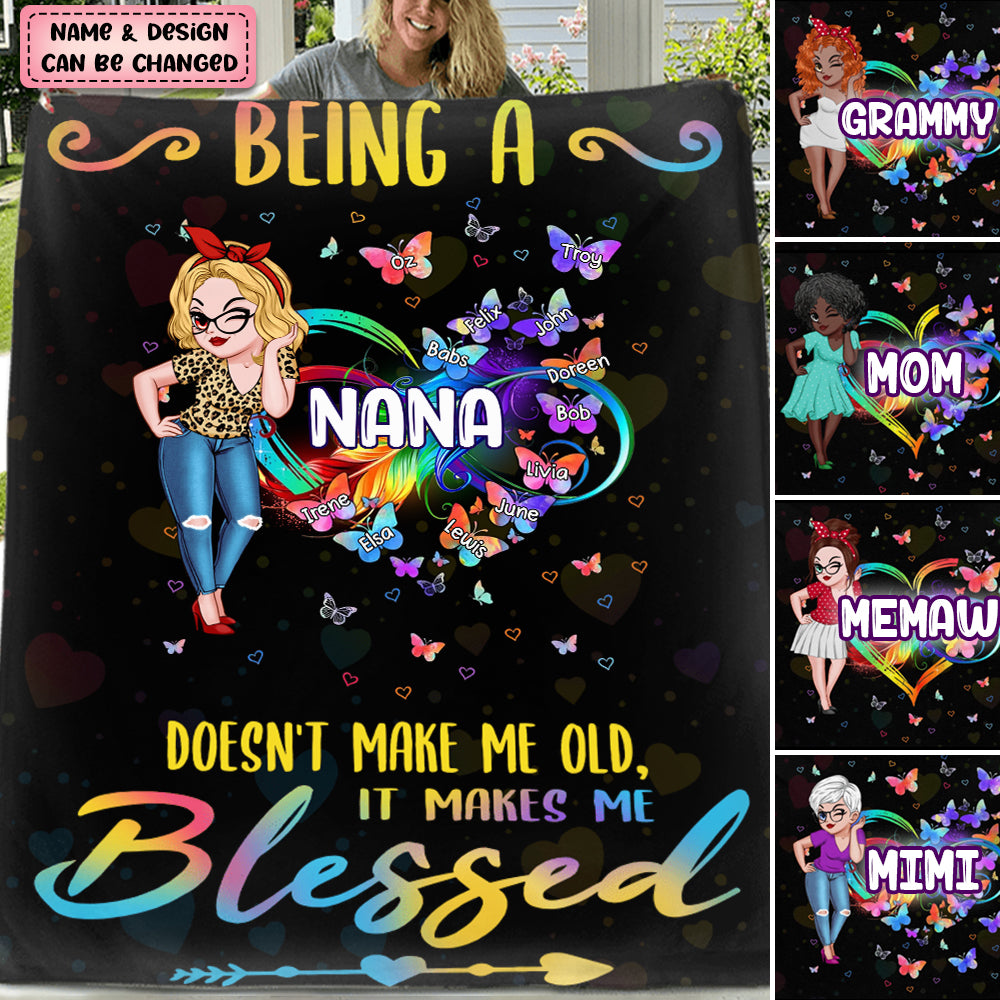 Personalized Grandma/Mom Kids Infinity Love Rainbow Heart Butterfly Blanket