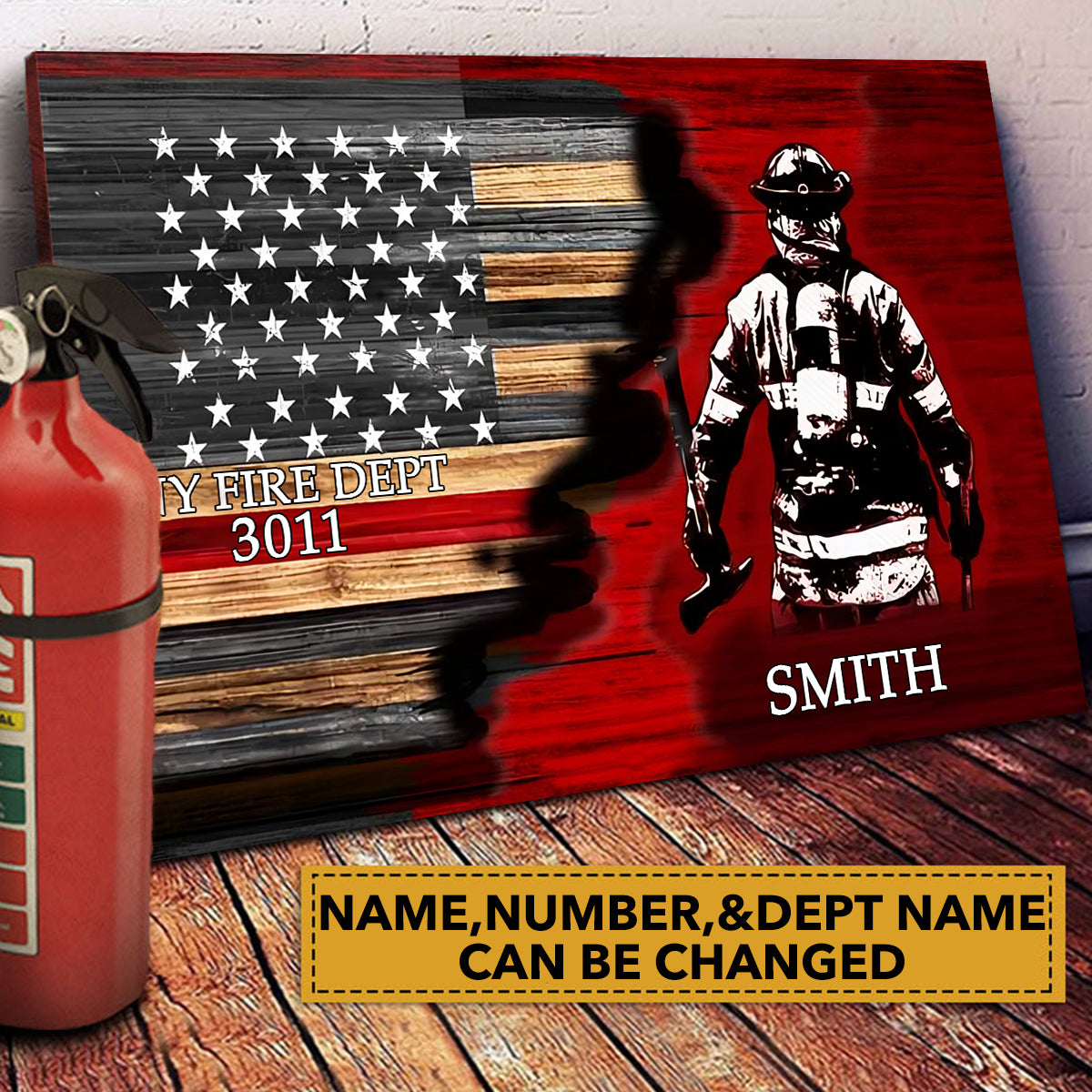 Half Thin Red Line Bunker Gear, Personalized Firefighter Canvas Print