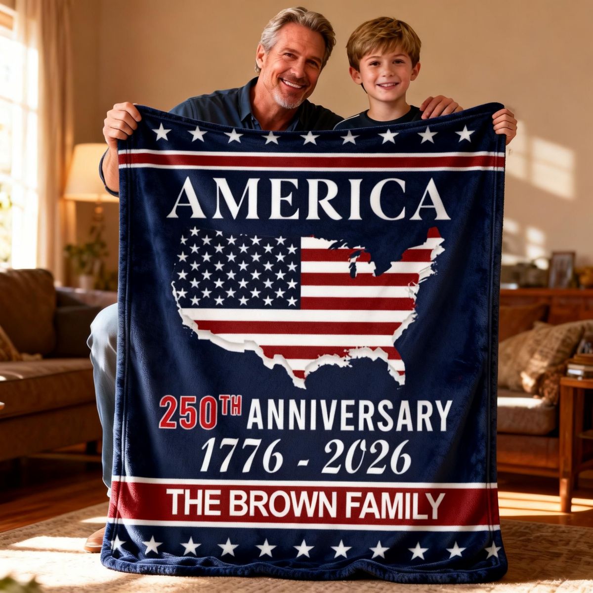 America 250th Anniversary Blanket Personalized Family Name Blanket