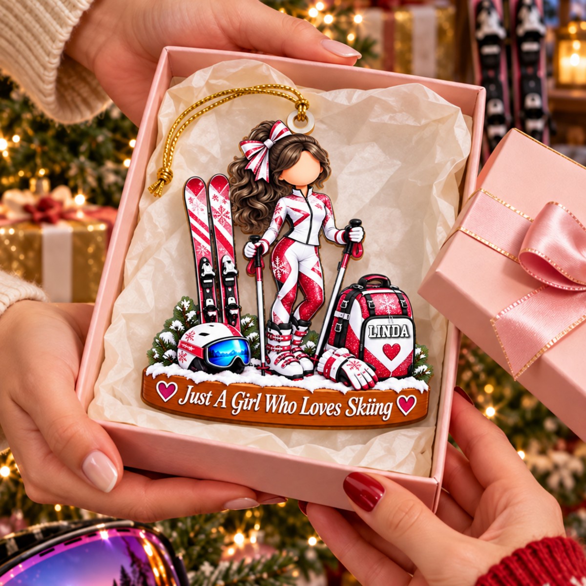 Personalized Ski Boy Ski Girl Christmas Ornament