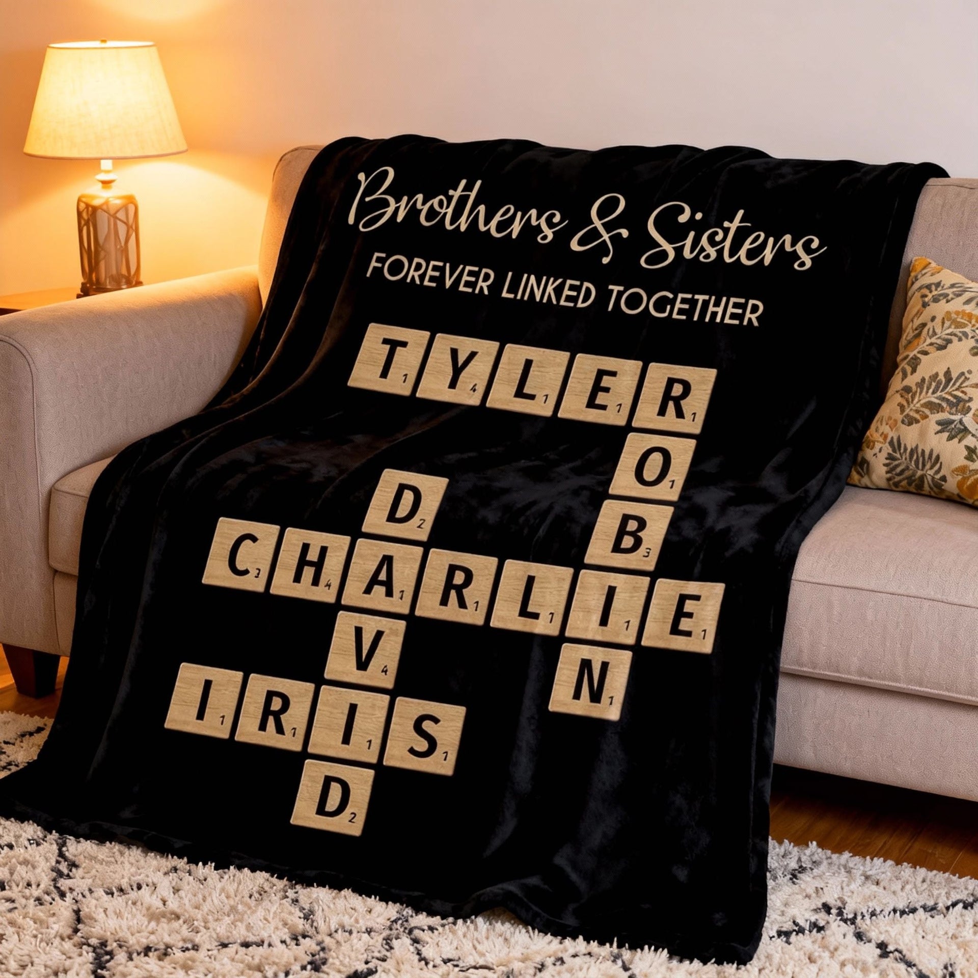 Brothers & Sisters Forever Linked Together - Family Personalized Crossword Puzzle Art Personalized Blanket