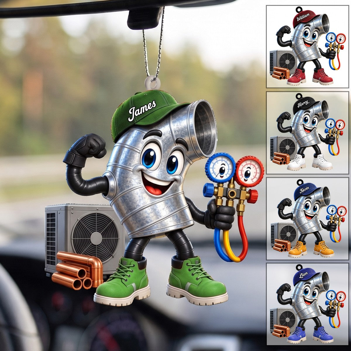 Flexing Ductwork HVAC Mascot Ornament – Personalized Gift For HVAC Technician