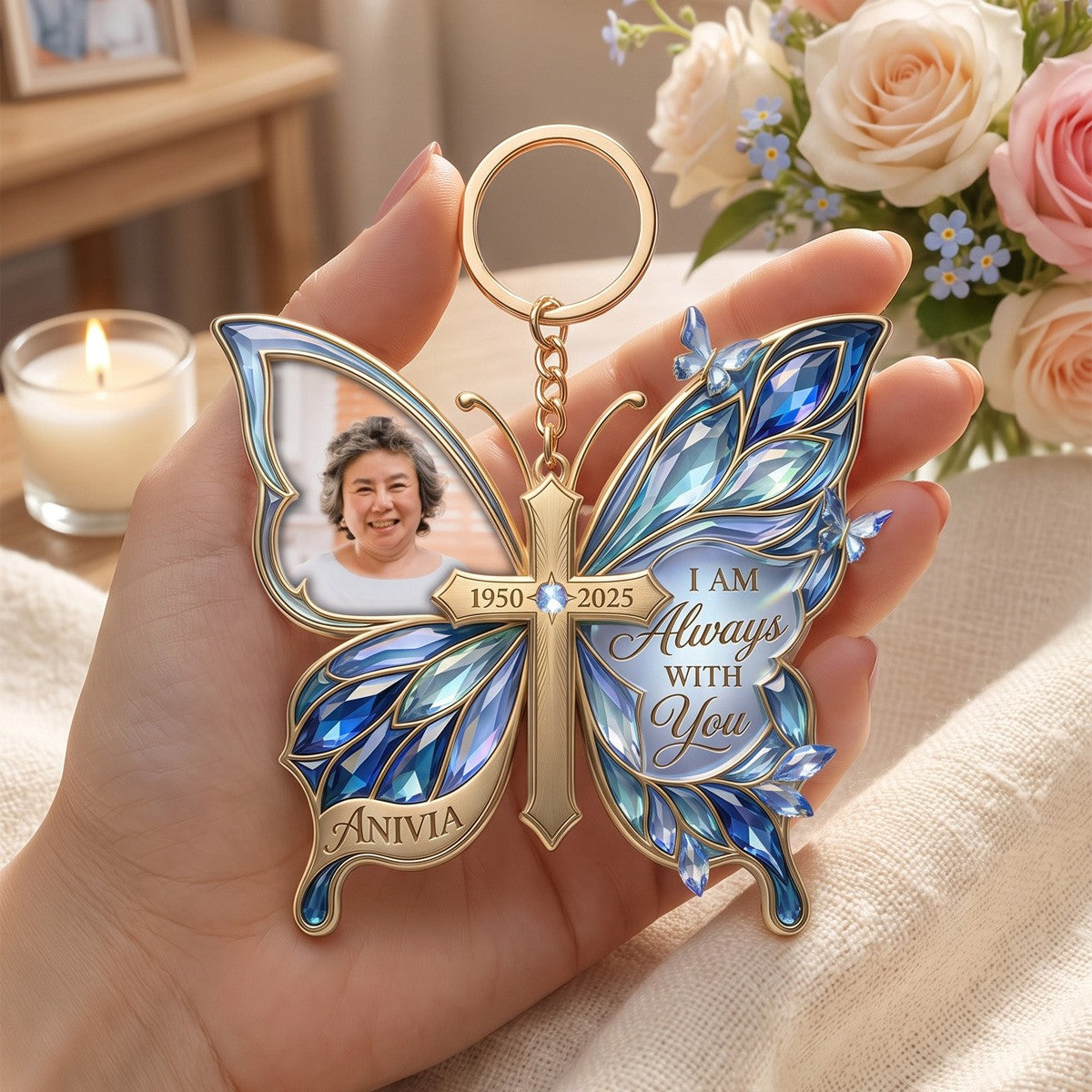 Loving Memory Butterfly Custom Photo Personalized Keychian For Loved Ones