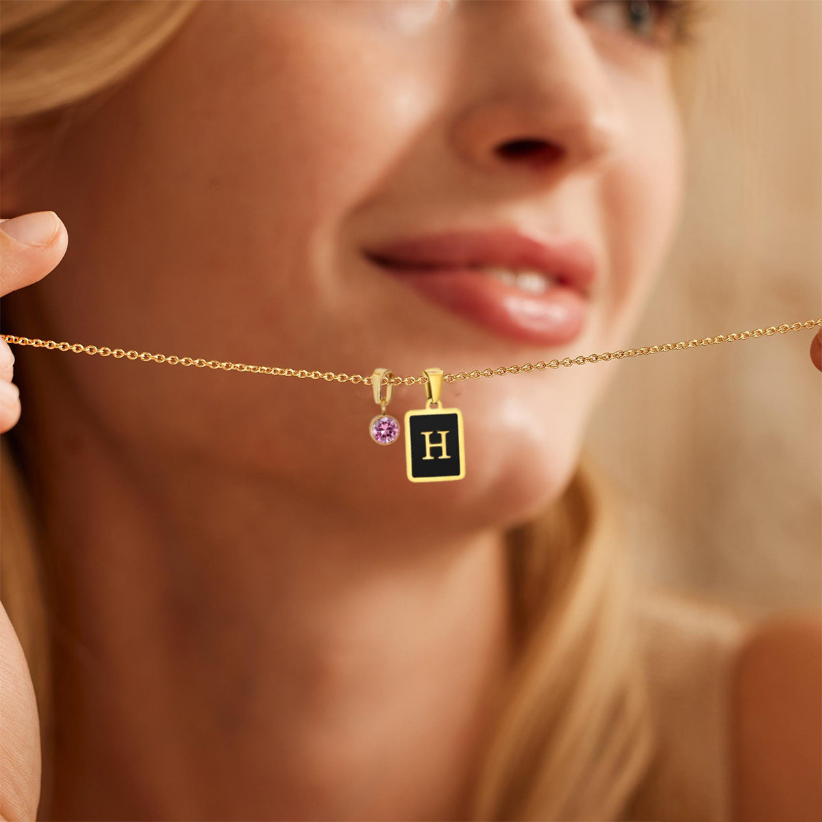 Personalized Initial Birthstone Necklace For Woman