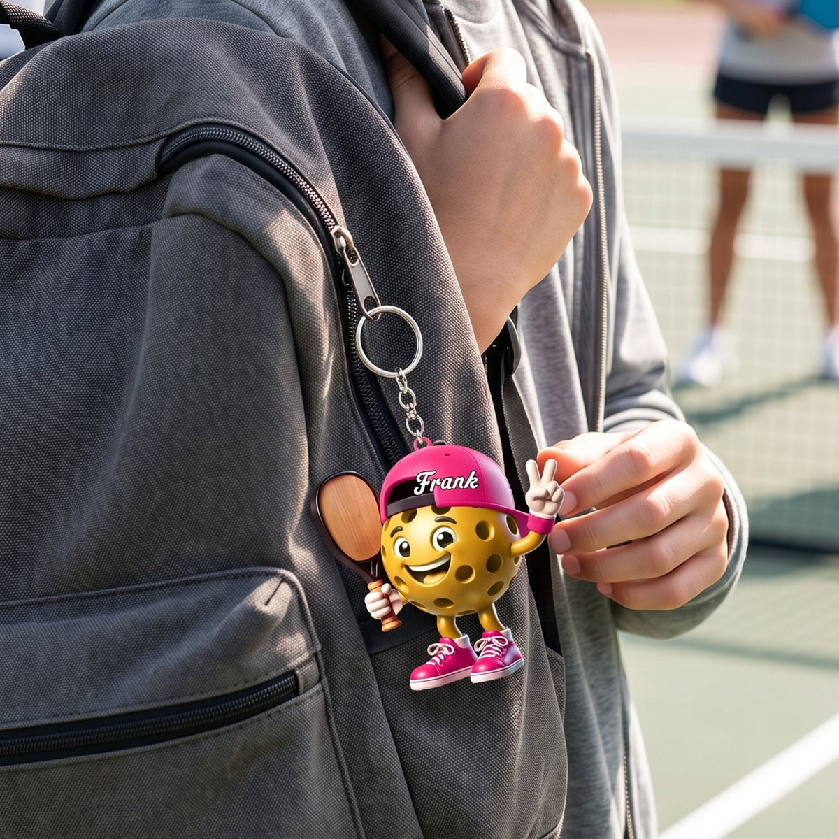 Victory Gesture Personalized Cute Pickleball Mascot Keychain Gift For Pickleball Lovers