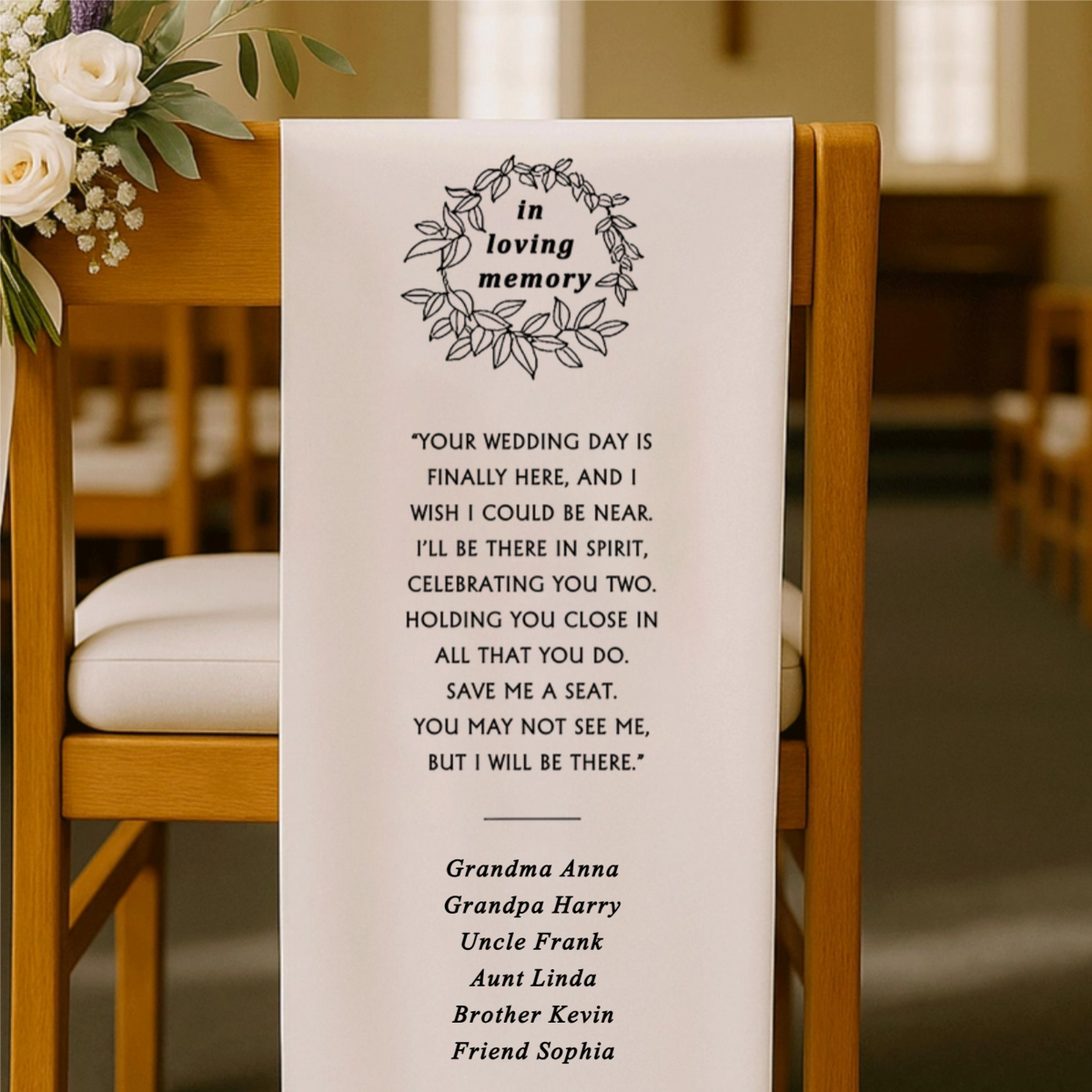 Reserved Wedding Memorial Chair Sign, Personalized Wedding Chair Banner In Memory Of Loved Ones
