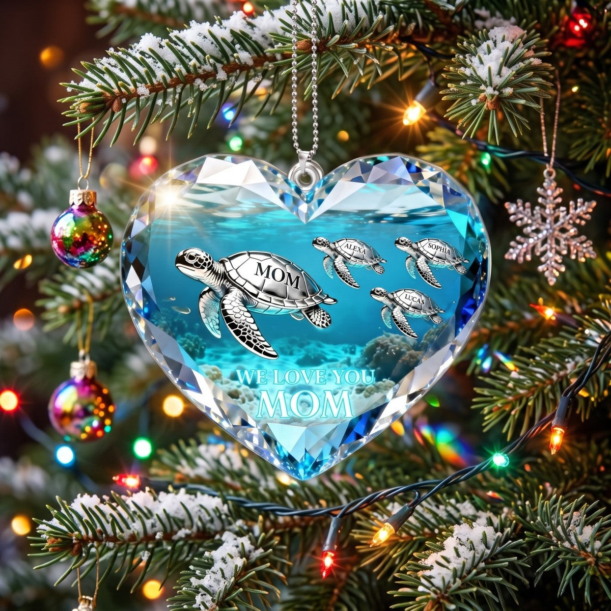 Sea Turtle Mom Personalized Acrylic Car Hanger Ornament