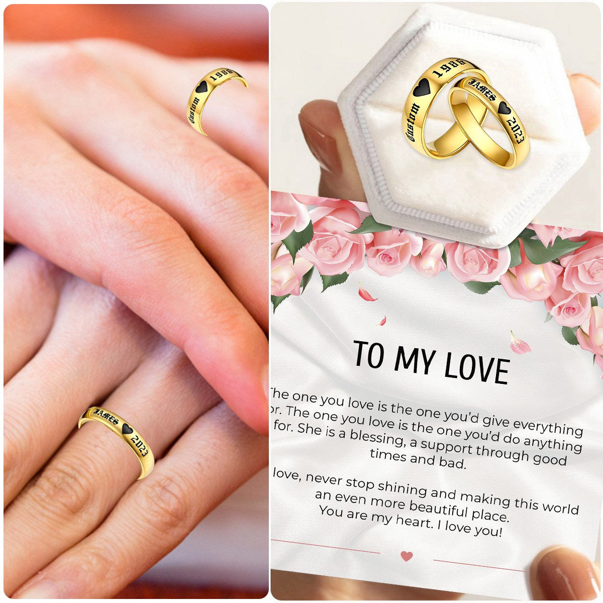 Couple Ring - Personalized Name Matching Heart Promise Rings