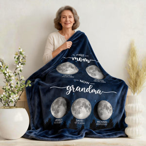 Galaxy Night First Mom Now Grandma Personalized Birth Moon Phase Blanket