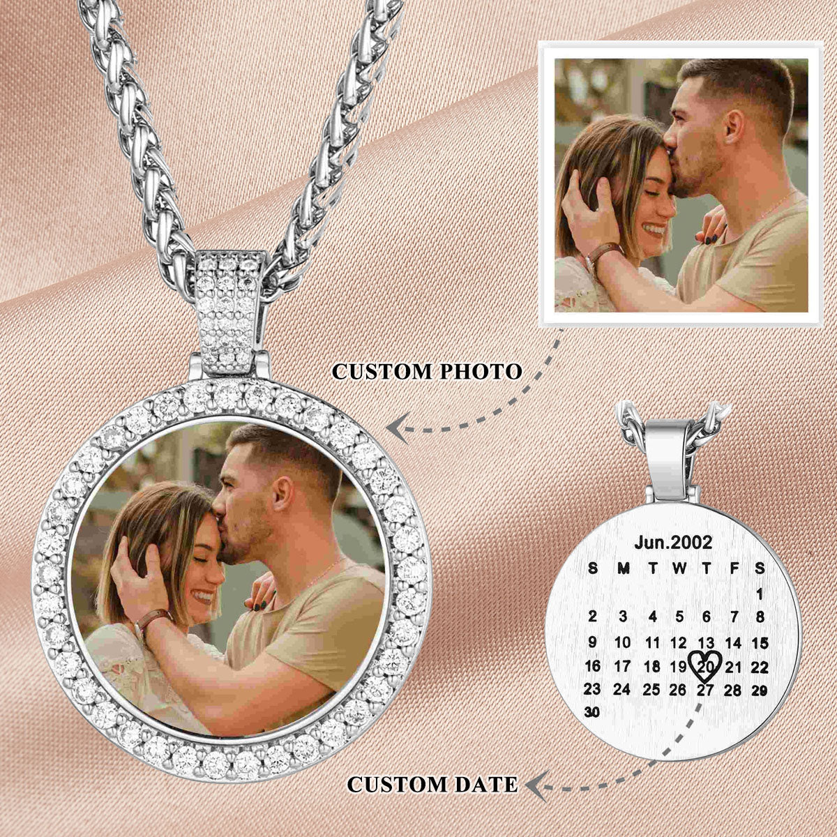 Special Day Personalized Calendar Photo Necklace With Cubic Zirconia