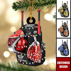 Gift For Baseball Lovers - Custom Baseball Bag with Helmet & Gloves Christmas Ornament