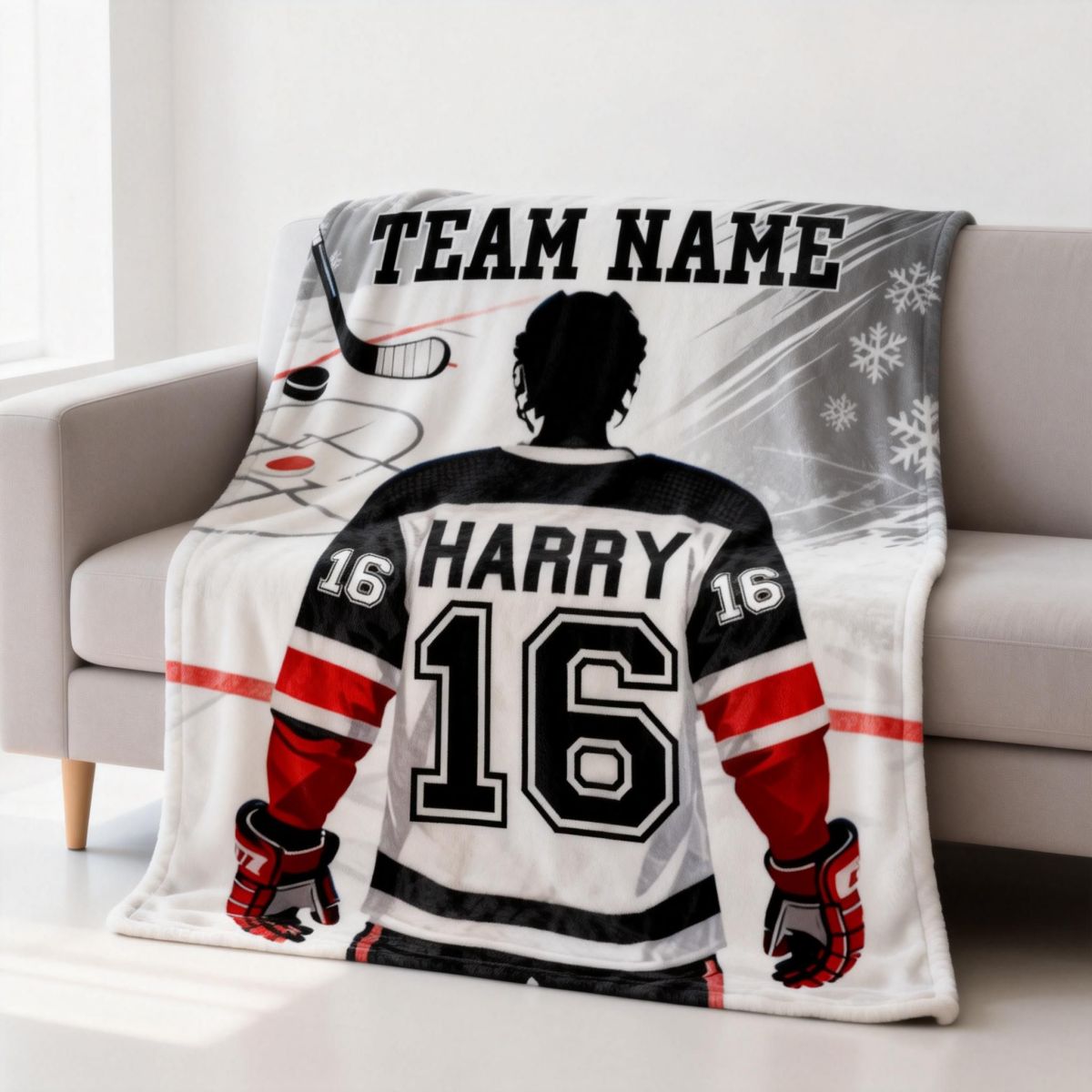Custom Team Name, Player Name & Number Personalized Hockey Blanket Gift for Hockey Lovers
