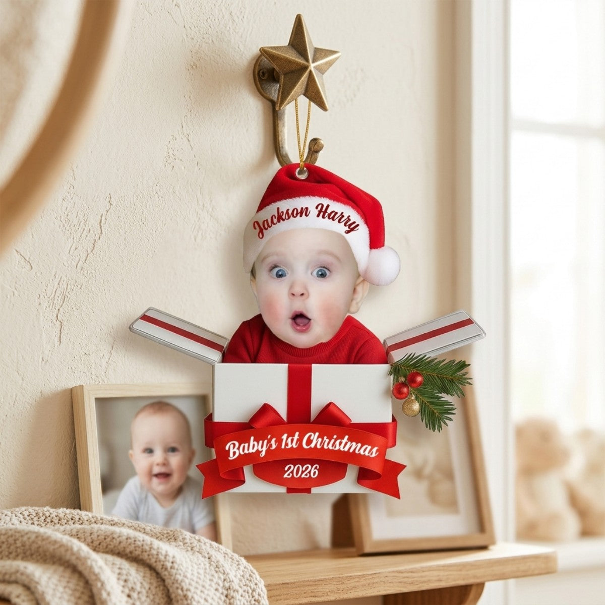 Cute Baby And Gift Box – Baby's 1st Christmas Personalized Ornament