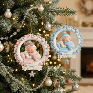 Baby And Wreath – Baby's 1st Christmas Personalized Ornament