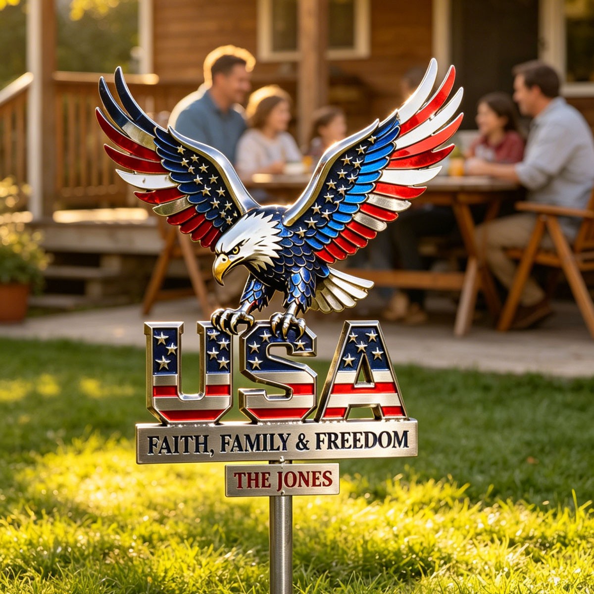 American Strong Eagle Metal Sign - Personalized Gifts For Patriots