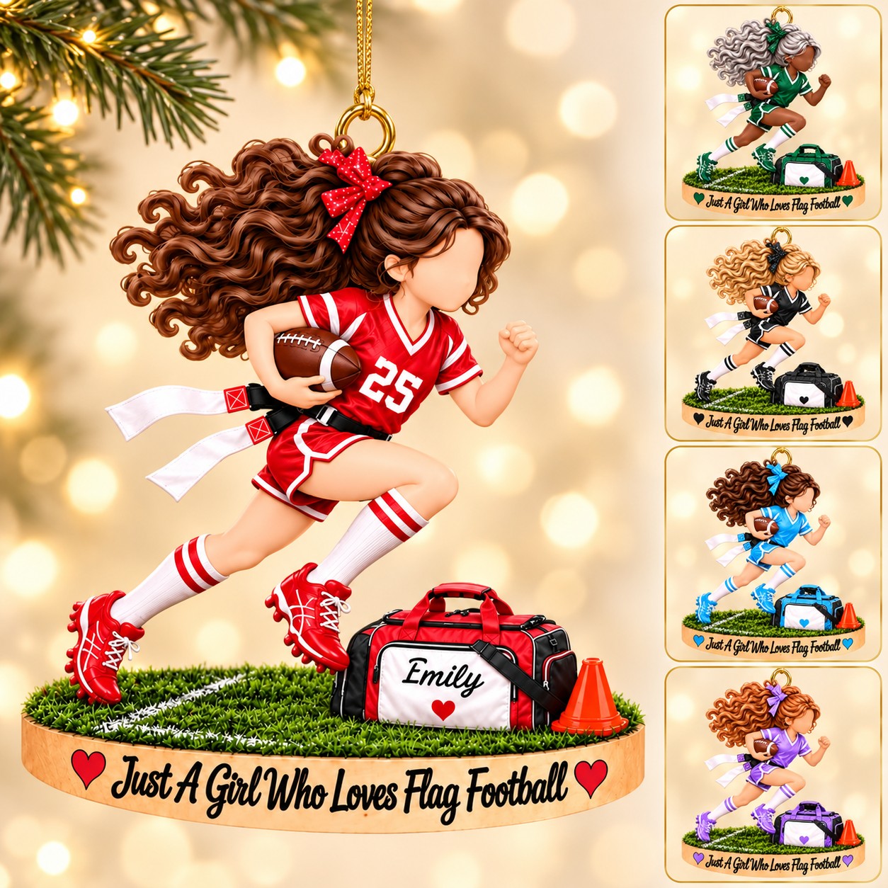 Just A Girl Who Loves Flag Football - Personalized Flag Football Girl Ornament – Custom Athlete Christmas Gift