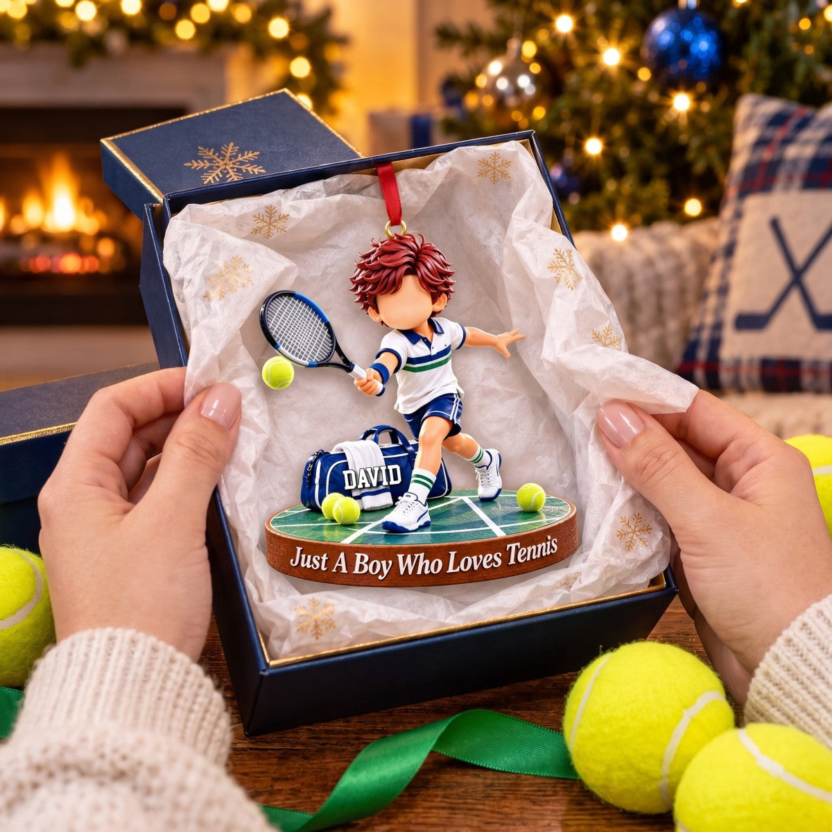 Personalized Tennis Boy Tennis Girl Christmas Ornament