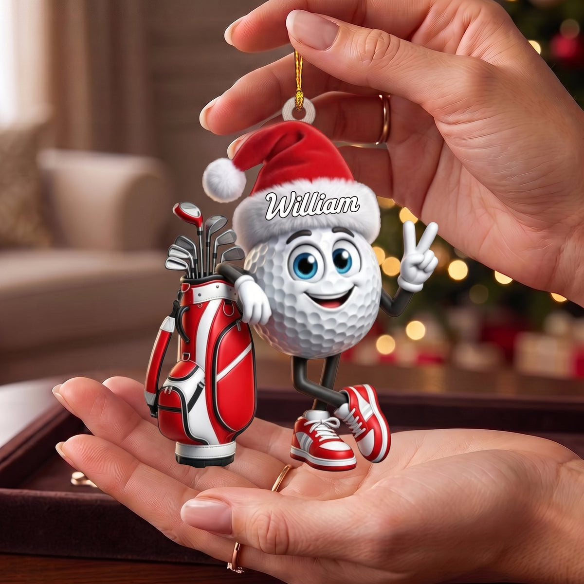 Personalized Victory Gesture Cute Golf Ball Hanging Ornament – Custom Gift For Golf Lovers