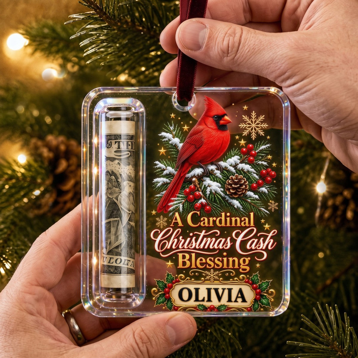 Personalized Christmas Cash Gift Holder Acrylic Ornament
