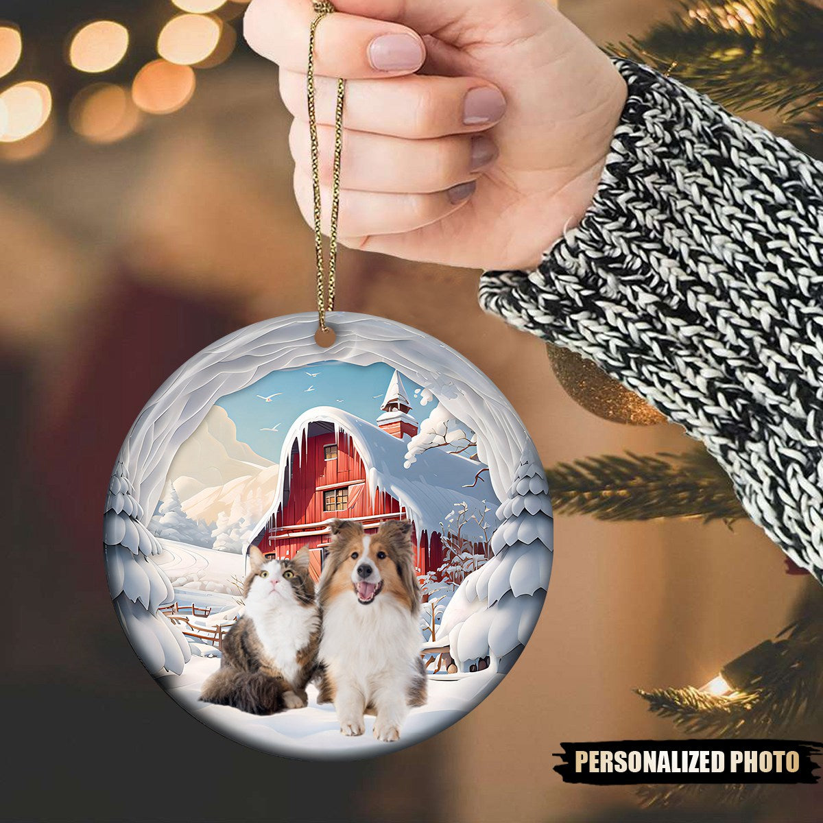 Family Photo Personalized Christmas Snow Ceramic Ornament