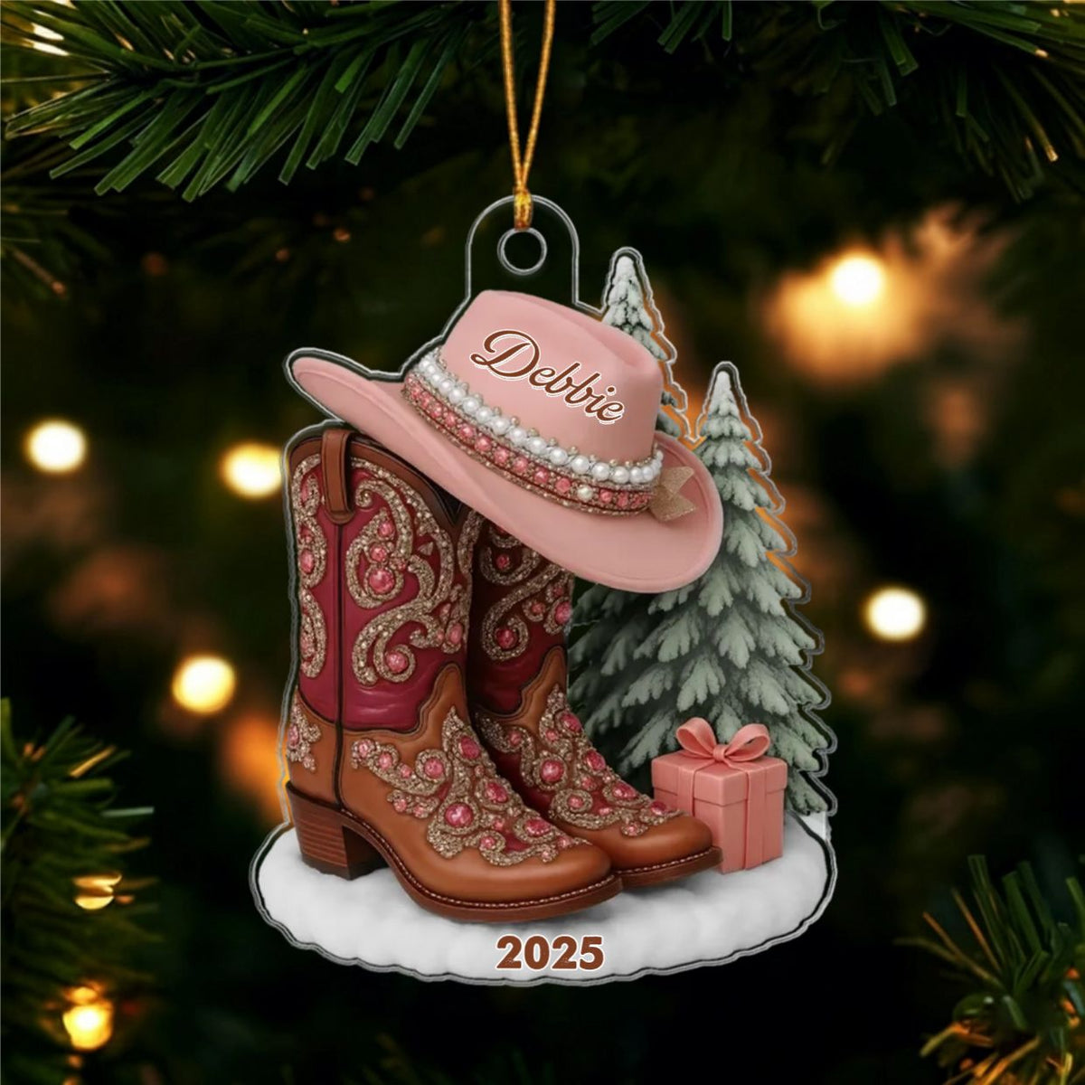 Boots And Hat Cowgirl Name - Personalized Acrylic Ornament