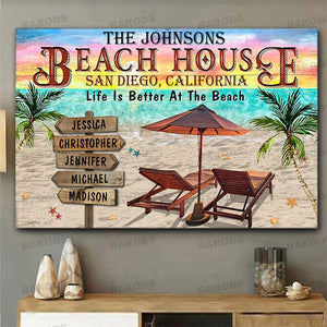 Life Is Better At The Beach Personalized Family Poster Canvas Print
