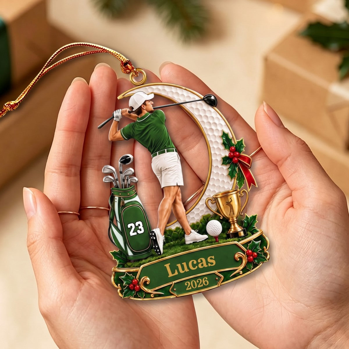 Personalized Male Golfer Christmas Ornament 2026 – Custom Name & Number Acrylic Keepsake | Golf Gift For Him