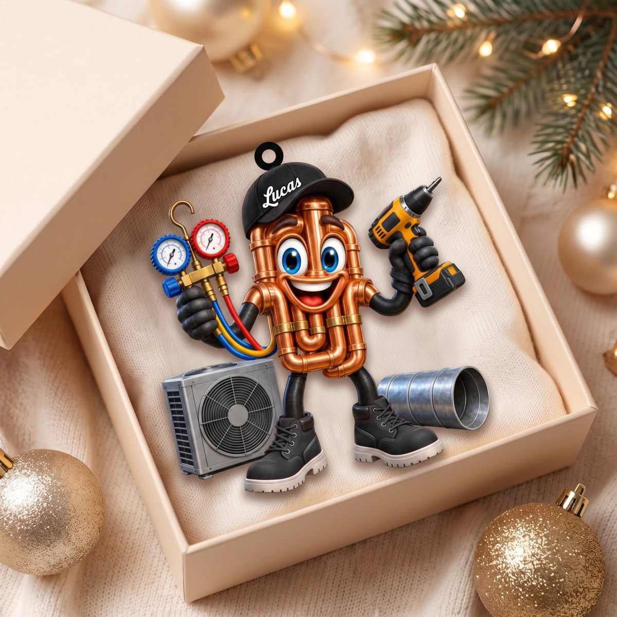 Copper Pipes HVAC Mascot Ornament – Funny Personalized Gift for AC Technicians
