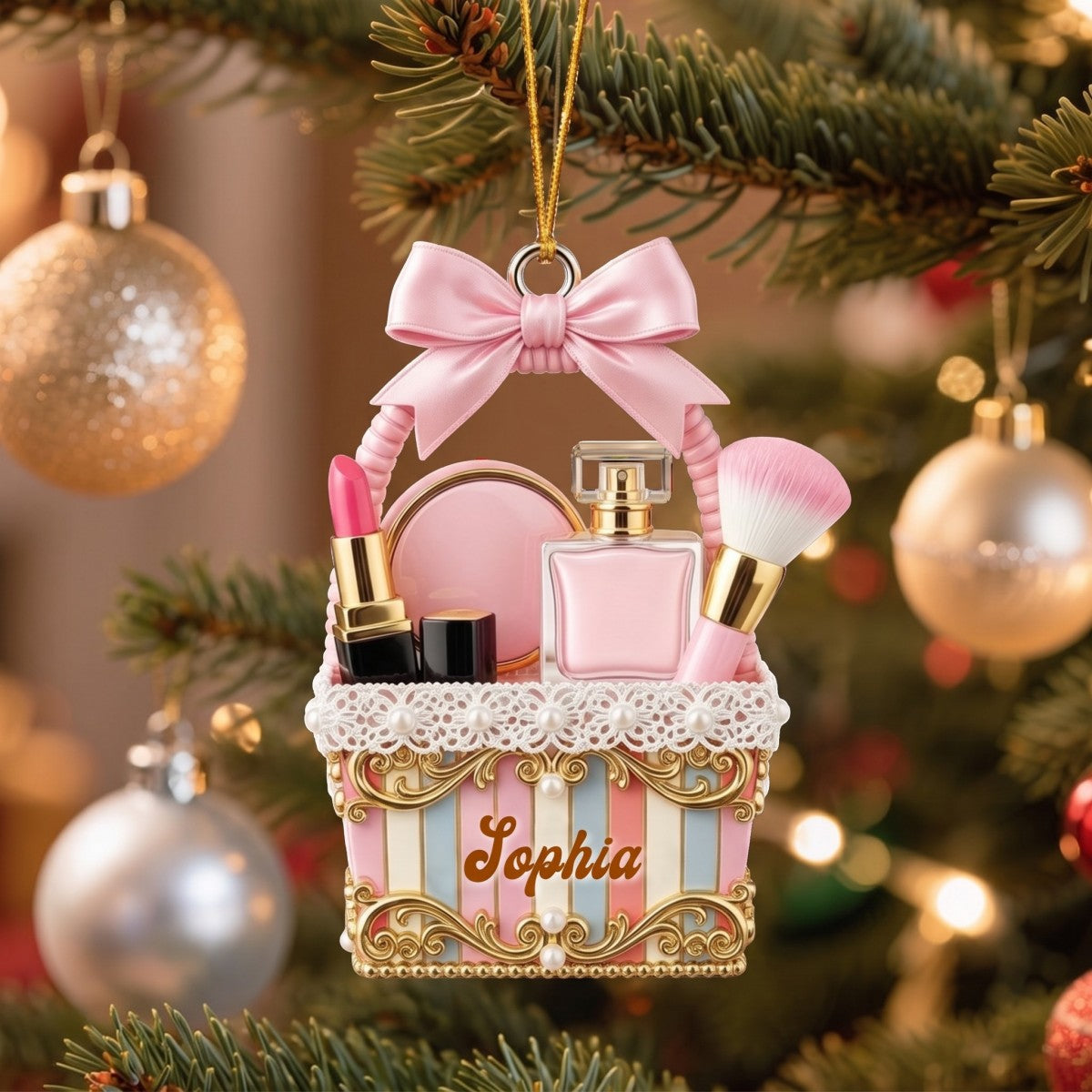Lipstick Beauty Brush Christmas Ornament - Personalized Gift For Makeup Lovers