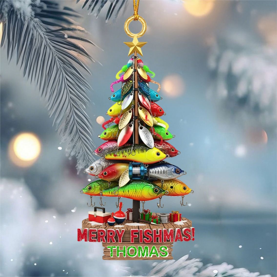 MERRY FISHMAS! - Personalized Custom Fishing Lures Shaped Acrylic Ornament