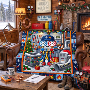 Personalized HVAC Technician Flannel Blanket – Custom Name Cozy Gift For AC & Heating Professionals