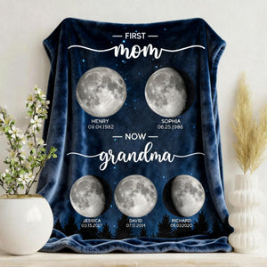 Galaxy Night First Mom Now Grandma Personalized Birth Moon Phase Blanket
