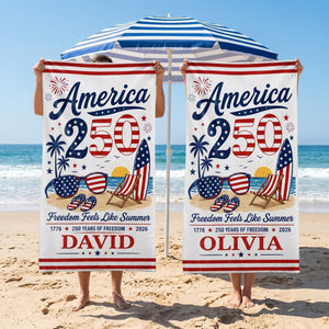 Personalized "Freedom Feels Like Summer" Beach Towel – Family Gift