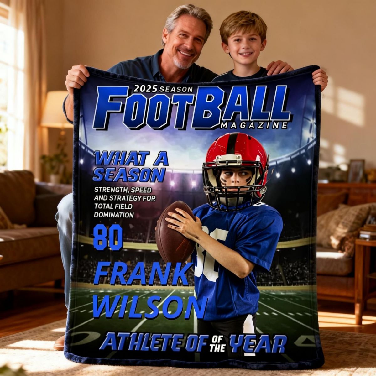 Custom Photo Magazine Cover Personalized American Football Blanket Gift for American Football Lovers