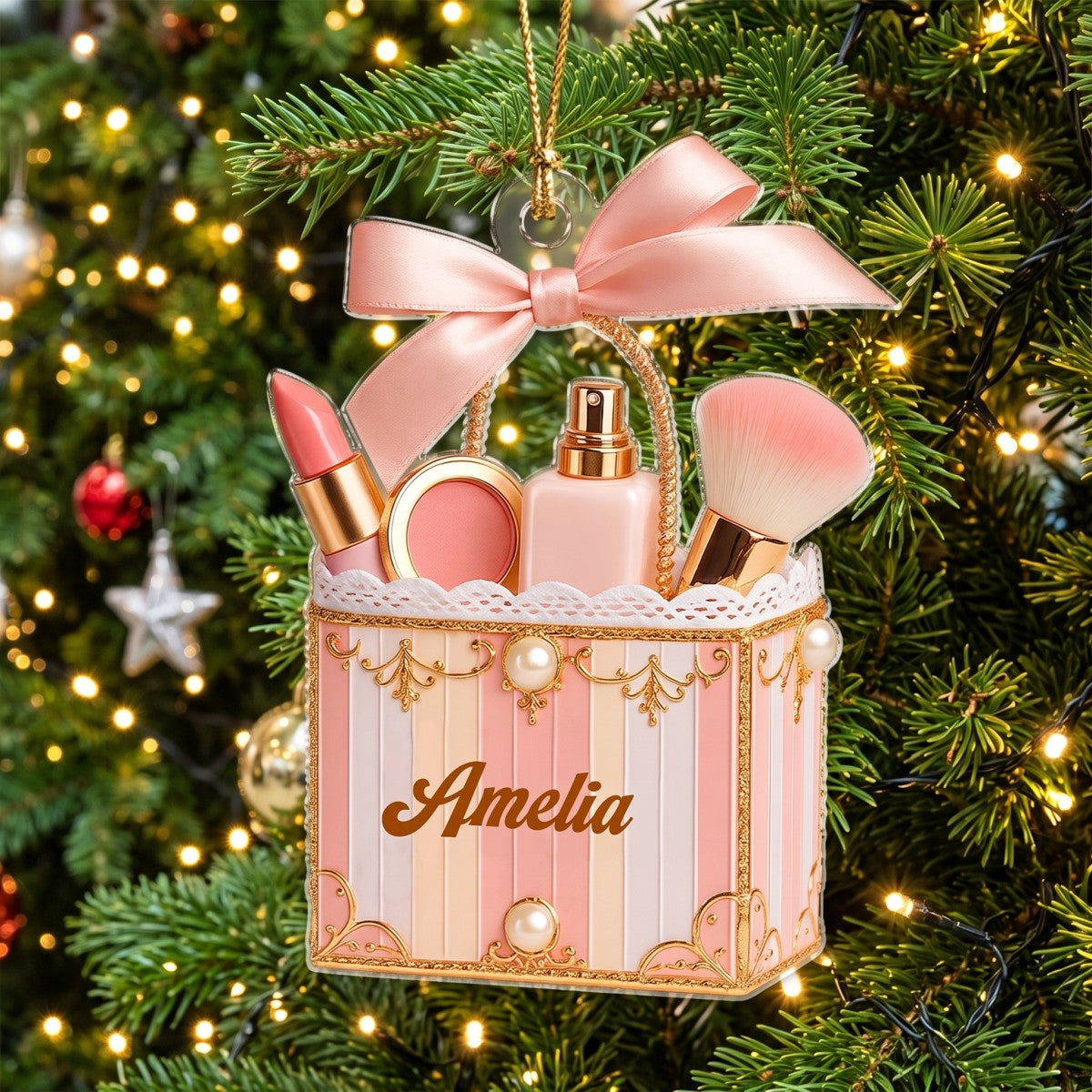Beauty Brush Christmas Acrylic Ornament - Personalized Gift For Makeup Lovers