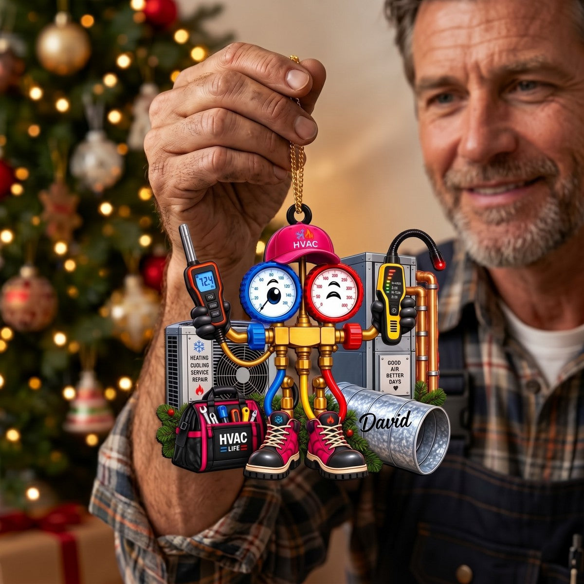 Personalized HVAC Christmas Ornament – Custom AC Technician Gift | Funny Holiday Décor For HVAC Technicians & Electricians