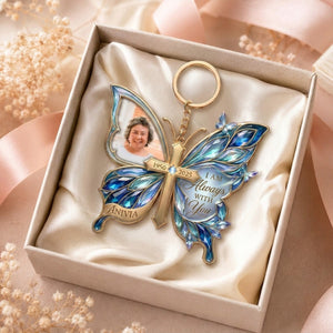 Loving Memory Butterfly Custom Photo Personalized Keychian For Loved Ones