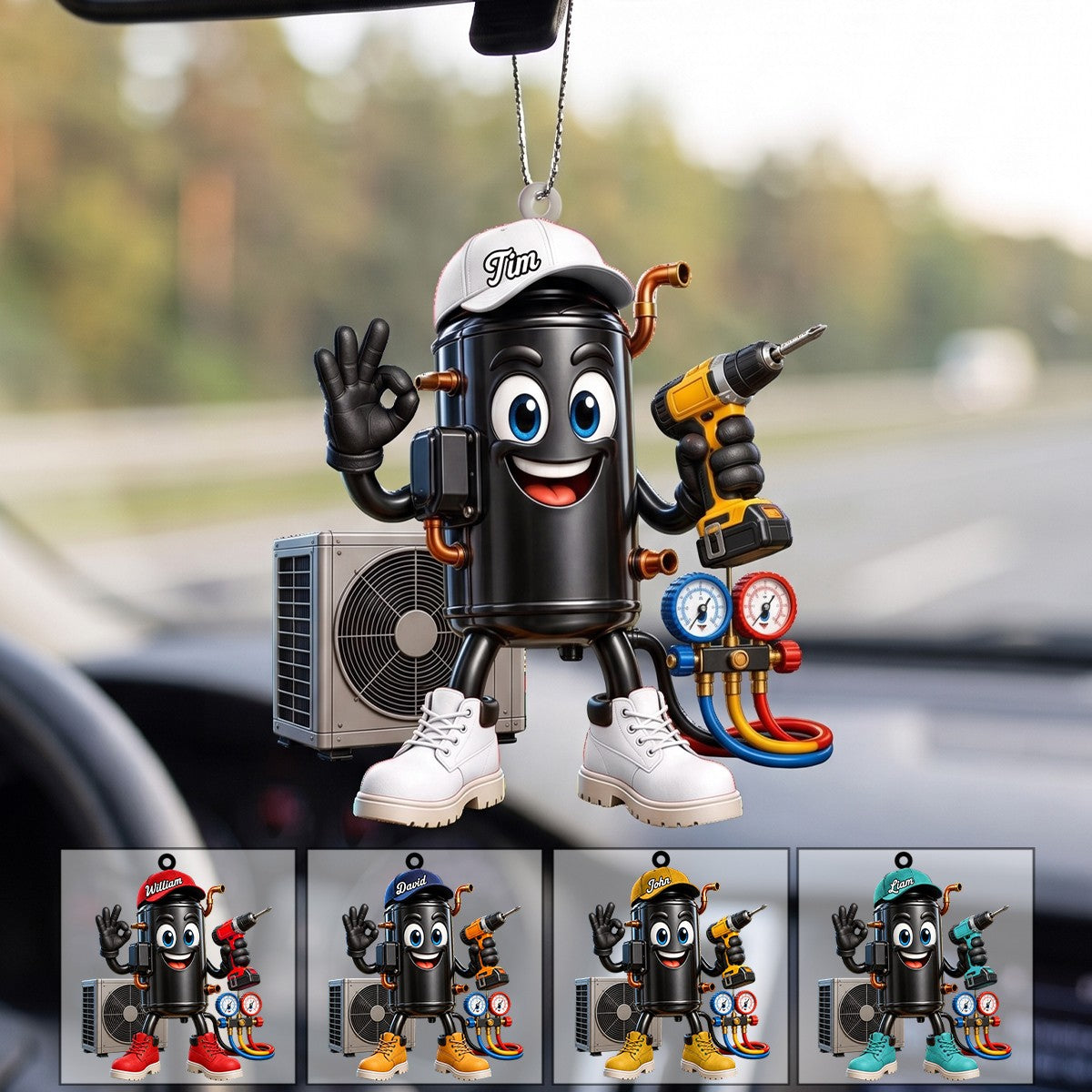 HVAC Compressor Mascot OK Hand Ornament – Funny Personalized Gift for AC Technicians