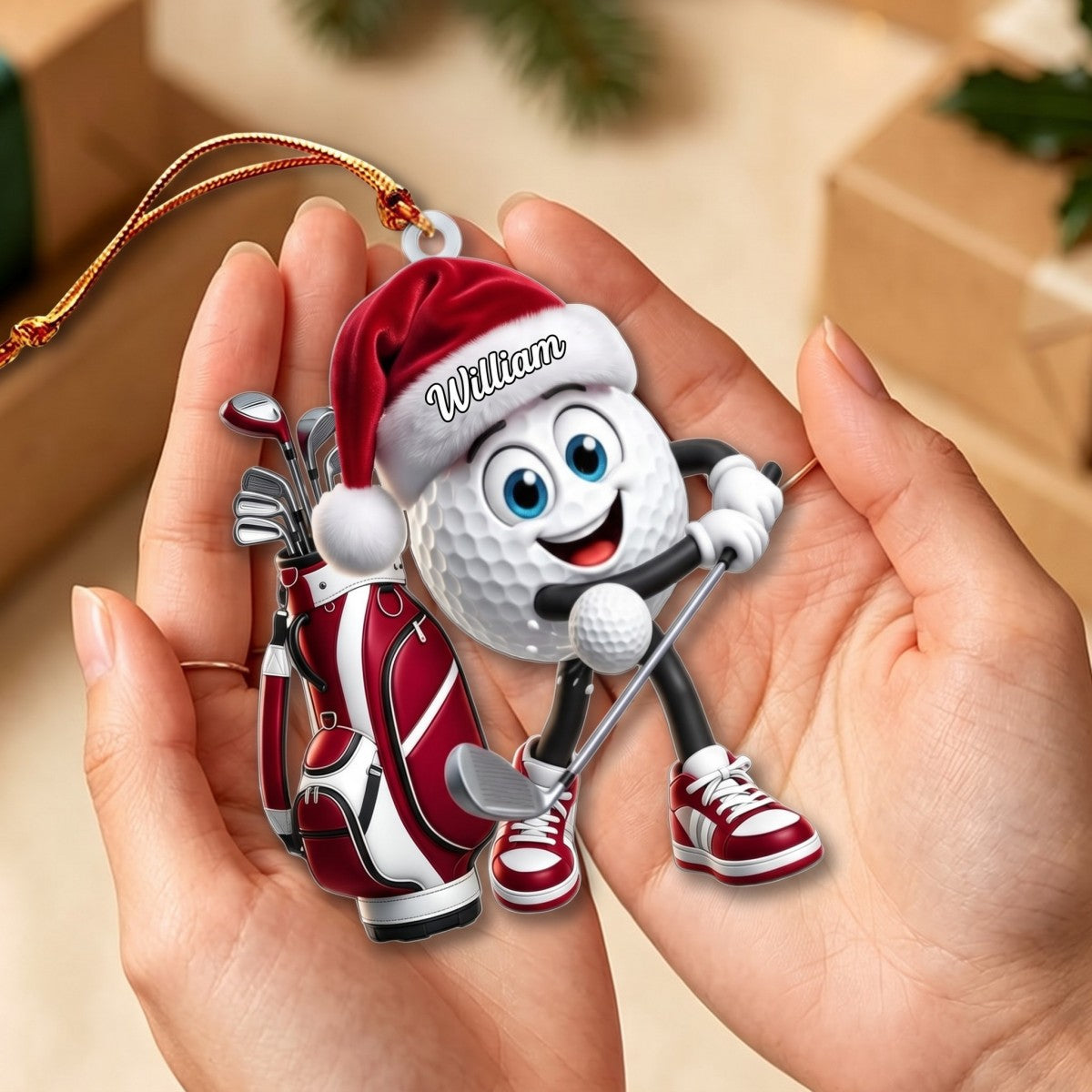 Energetic Swinging Golf Ball Mascot Acrylic Hanging Ornament – Personalized Gift For Golfers
