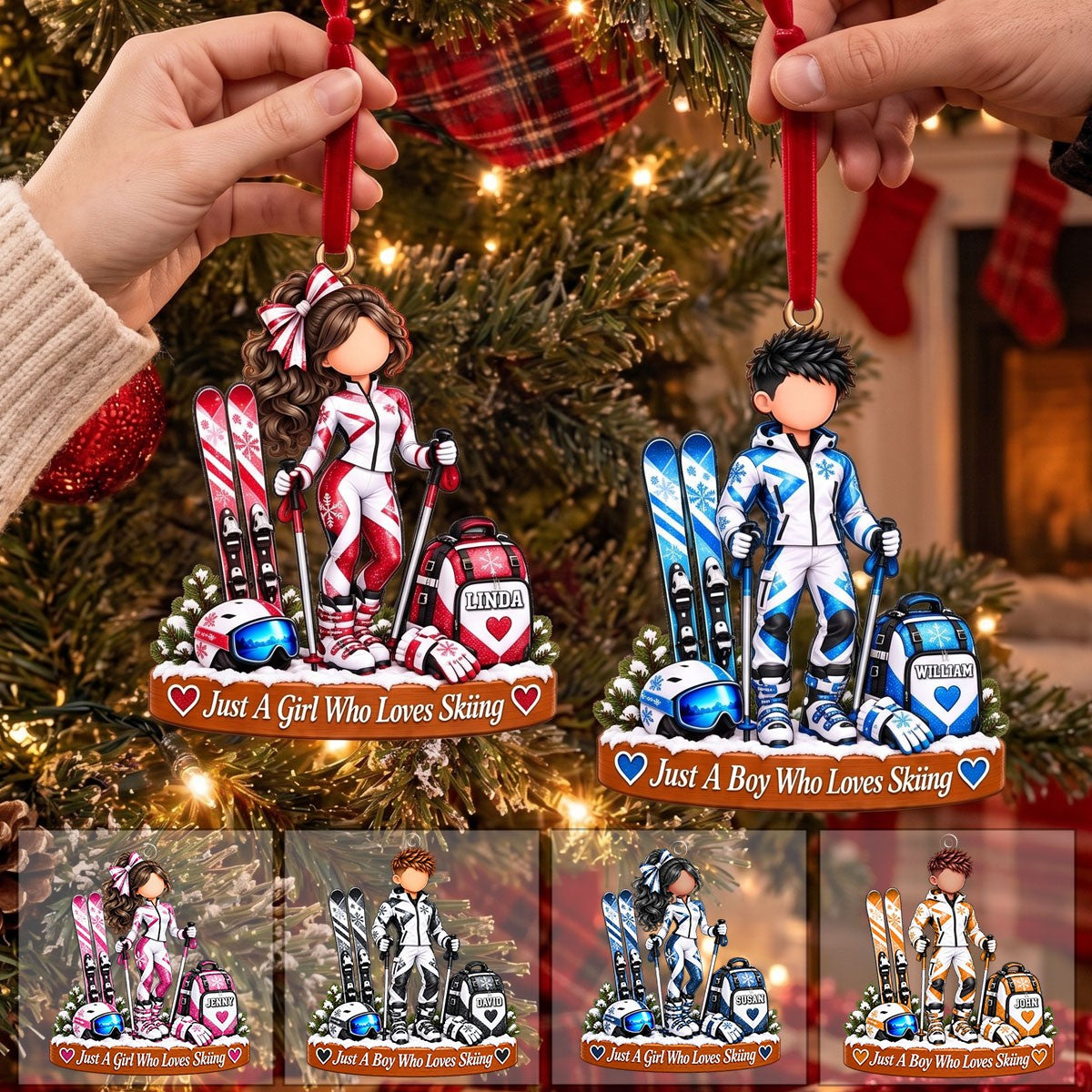 Personalized Ski Boy Ski Girl Christmas Ornament