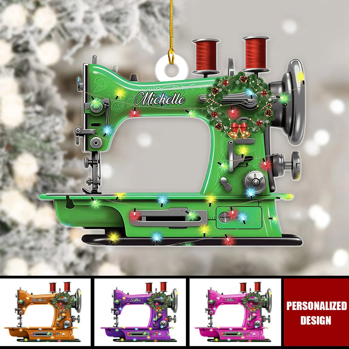 Custom Name Acrylic Christmas Sewing Machine Ornament Gifts For Sewing Lover