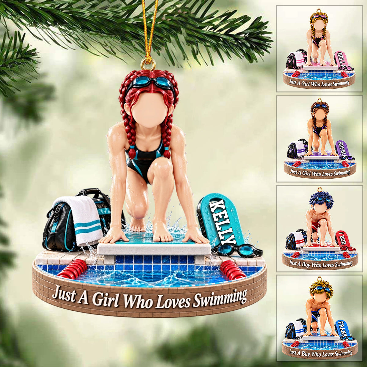 Personalized Swimming Boy Swimming Girl Christmas Ornament