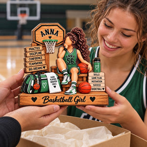 Personalized Basketball Girl Wooden Plaque – Custom Name Player Display | Gift For Daughters, Teammates & Basketball Lovers