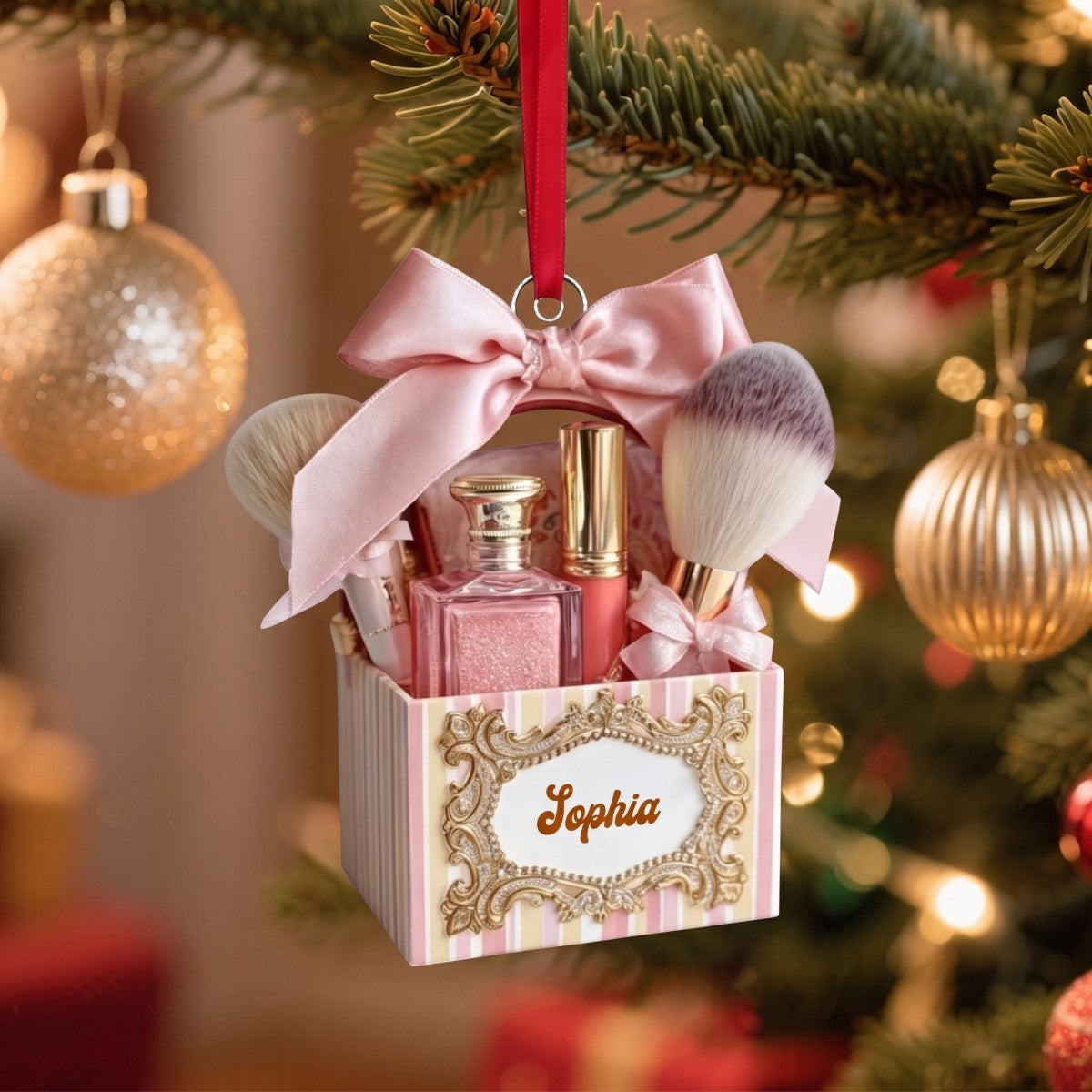 Makeup Set Beauty Brush Christmas Acrylic Ornament - Personalized Gift For Makeup Lovers