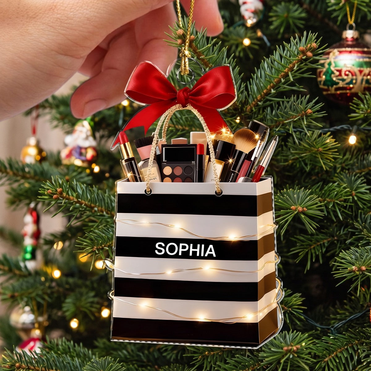 Beauty Brush Christmas Acrylic Ornament - Personalized Gift For Makeup Lovers