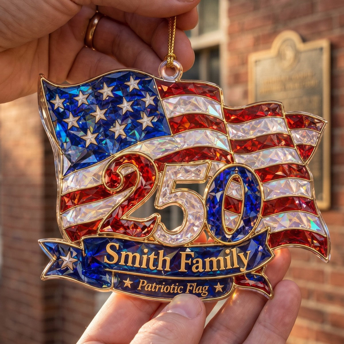 Personalized 1776–2026 Patriotic Flag Acrylic Ornament – America 250th Family Keepsake Gift