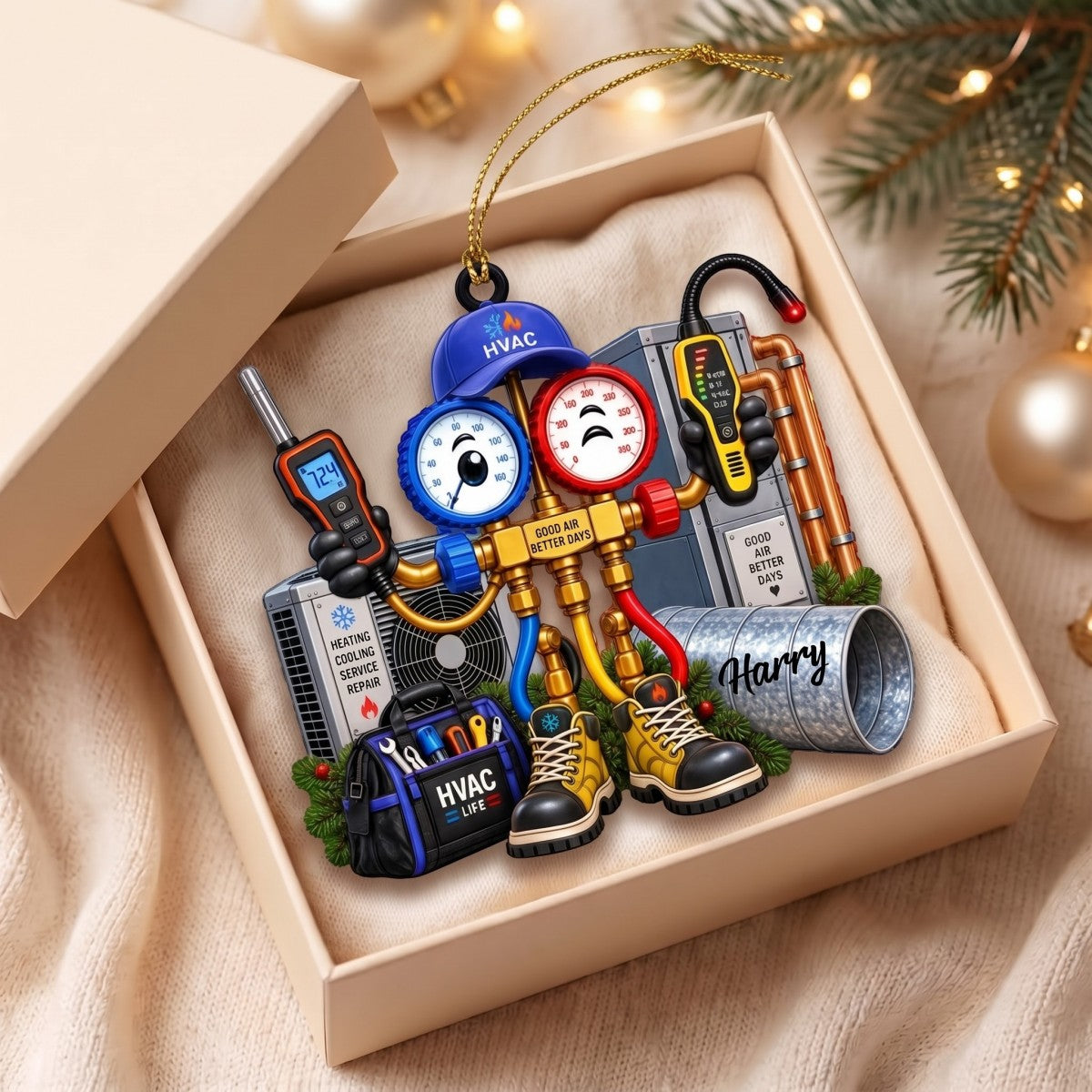 Personalized HVAC Christmas Ornament – Custom AC Technician Gift | Funny Holiday Décor For HVAC Technicians & Electricians