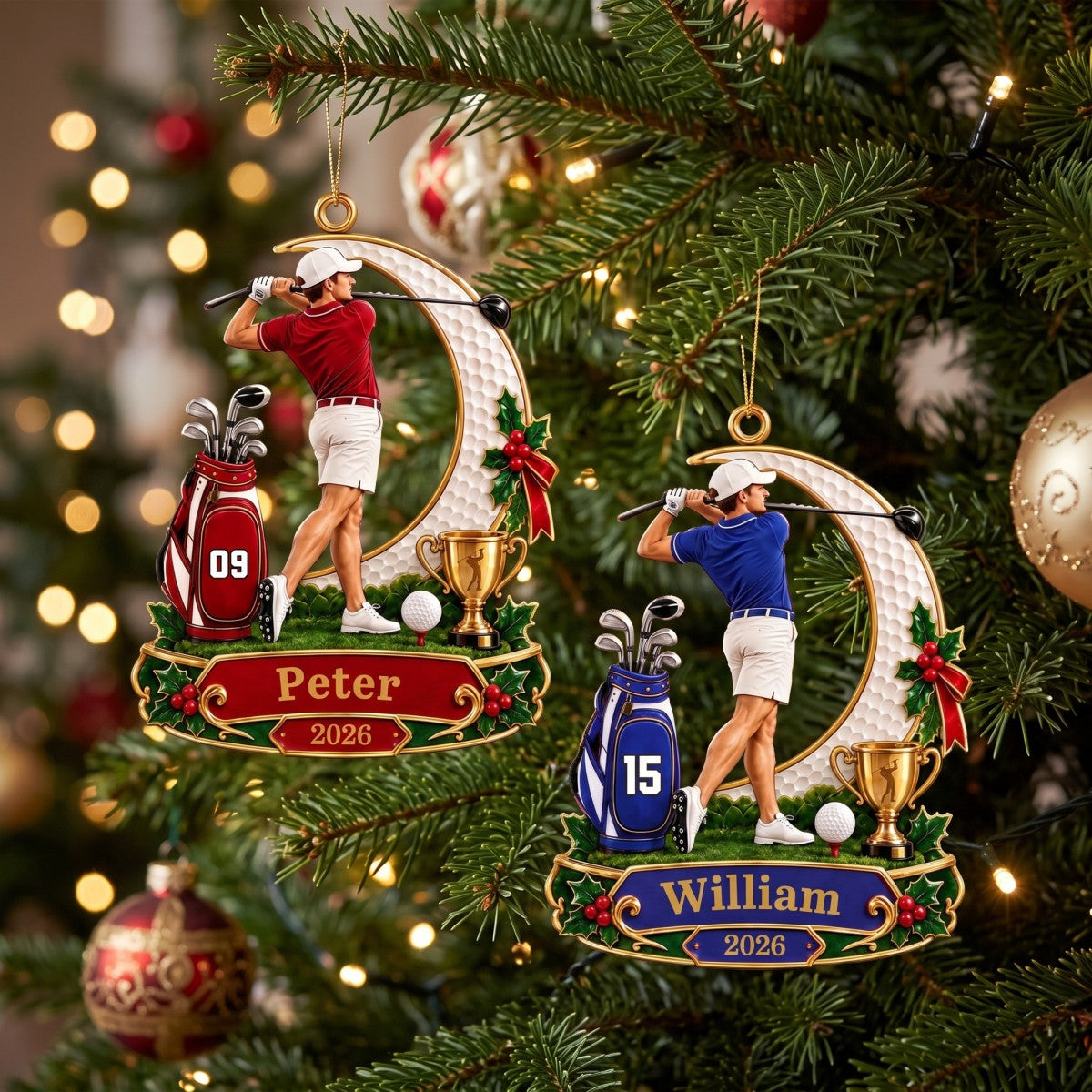 Personalized Male Golfer Christmas Ornament 2026 – Custom Name & Number Acrylic Keepsake | Golf Gift For Him